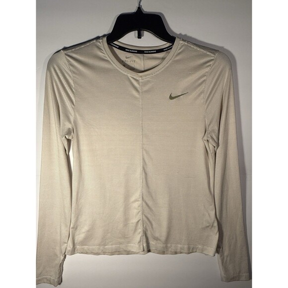 Nike Tops - Nike Dri-FIT Women's Long Sleeve Striped Crew Neck Running Top Beige S
